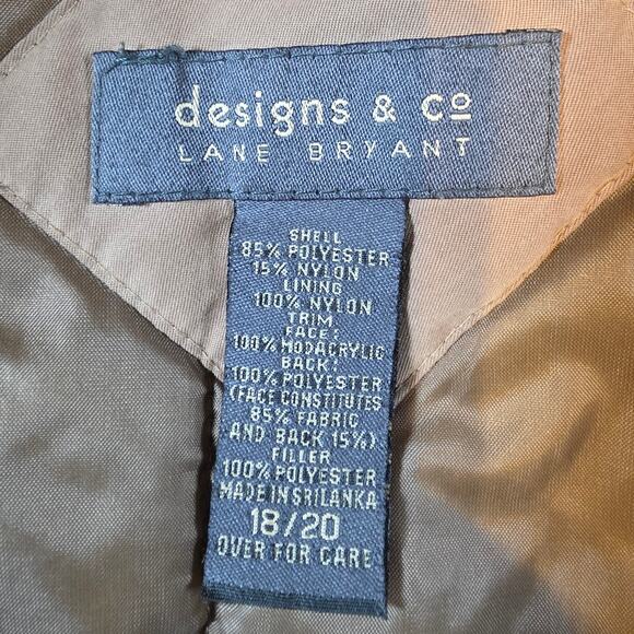 Design & Co Lane Bryant Brown Tan Coat Faux Fur Hood Women's Size 18 / 20 Gift - Picture 6 of 10